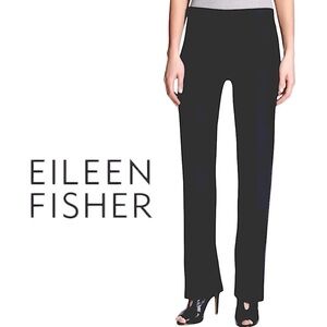 Eileen Fisher Black Textured Crepe Pants Slim Fit Stretch Elastic Waist Pull On
